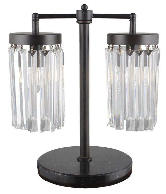18" Black Iron Two Light Cylinder Bedside Table Lamp With Clear Cylinder Shade HomeRoots