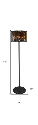 68" Dark Bronze Floor Lamp With Amber Solid Color Beveled Glass Drum Shade HomeRoots
