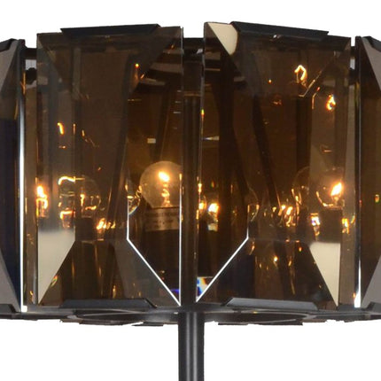 68" Dark Bronze Floor Lamp With Amber Solid Color Beveled Glass Drum Shade HomeRoots