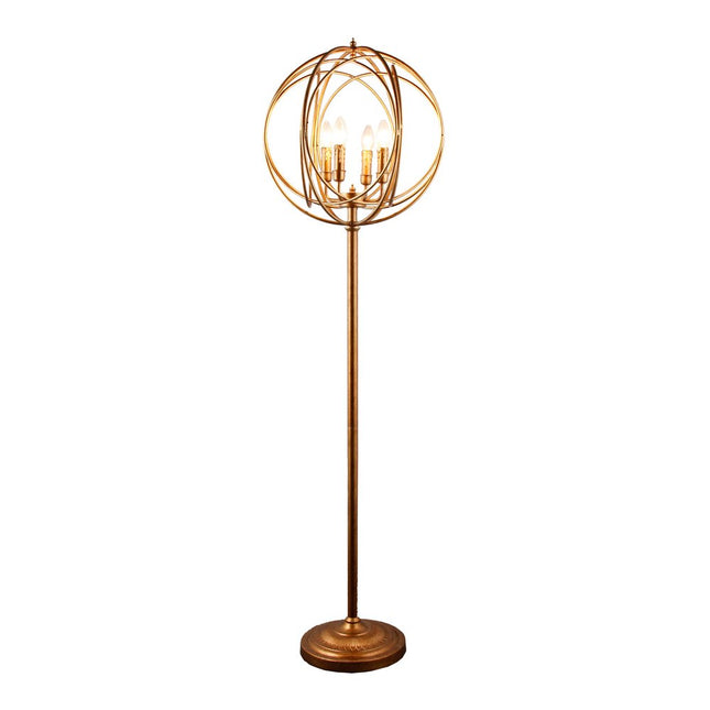 64" Gold Four Light  Floor Lamp With Modern Gold Geometric Globe Shade HomeRoots