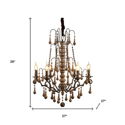 Brown Candle Style Six Light Wood Chandelier HomeRoots