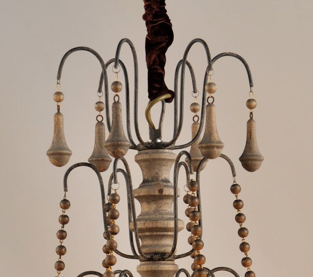 Brown Candle Style Six Light Wood Chandelier HomeRoots