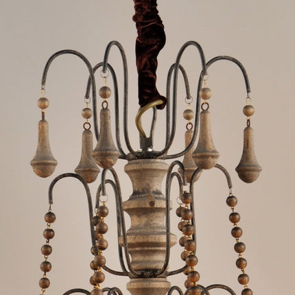 Brown Candle Style Six Light Wood Chandelier HomeRoots