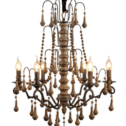 Brown Candle Style Six Light Wood Chandelier HomeRoots