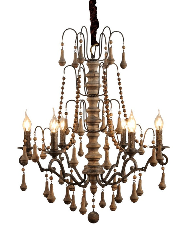 Brown Candle Style Six Light Wood Chandelier HomeRoots