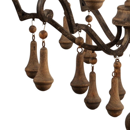 Brown Candle Style Six Light Wood Chandelier HomeRoots