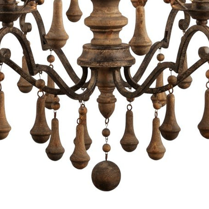 Brown Candle Style Six Light Wood Chandelier HomeRoots