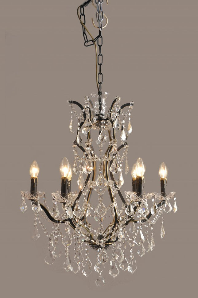 Black Candle Style Six Light Metal and Crystal Glass Chandelier HomeRoots