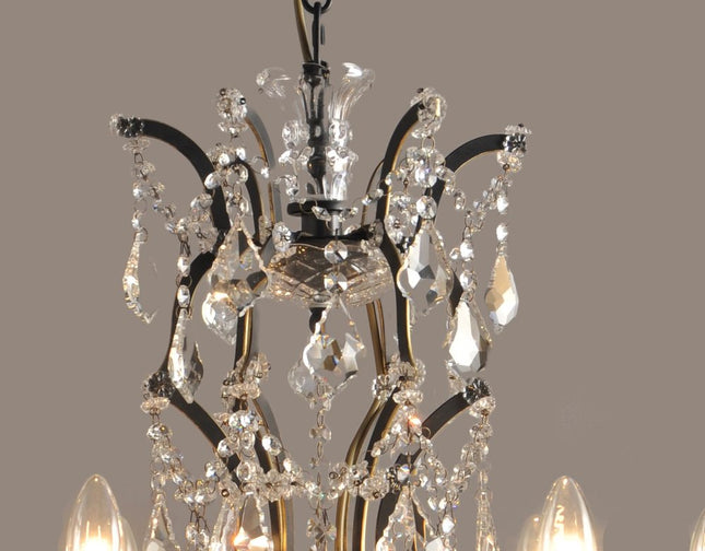 Black Candle Style Six Light Metal and Crystal Glass Chandelier HomeRoots