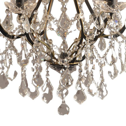Black Candle Style Six Light Metal and Crystal Glass Chandelier
