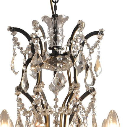 Black Candle Style Six Light Metal and Crystal Glass Chandelier