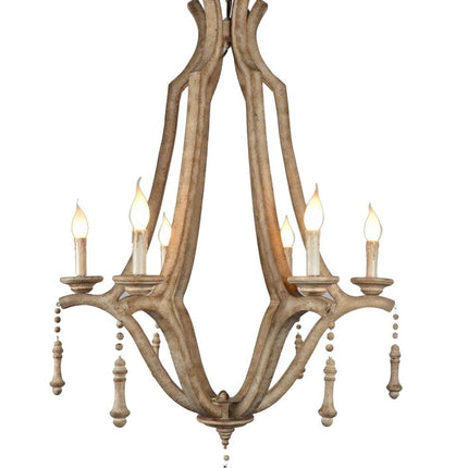 Brown Candle Style Six Light Metal Chandelier