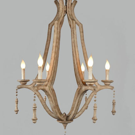 Brown Candle Style Six Light Metal Chandelier