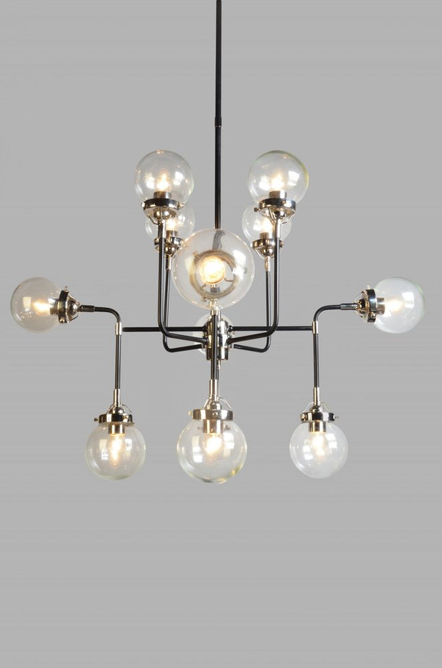 Black And White Sputnik Eight Light Metal Chandelier With Clear Shades HomeRoots