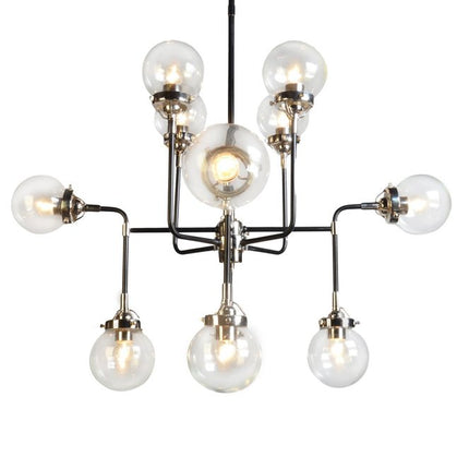 Black And White Sputnik Eight Light Metal Chandelier With Clear Shades