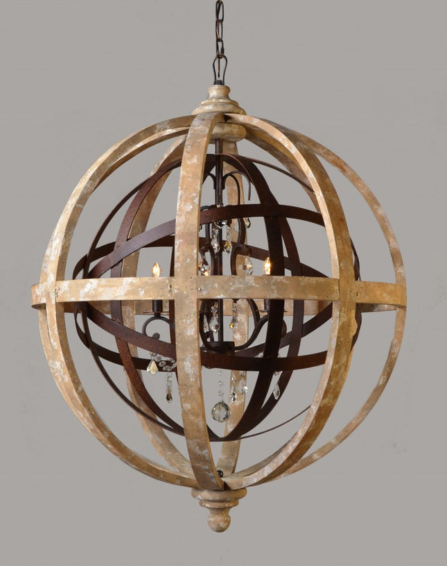 Brown Unique Statement Five Light Wood Chandelier With Brown Shades HomeRoots