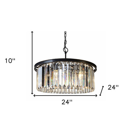 Black Unique Statement Six Light Metal and Crystal Glass Chandelier With Clear Shades