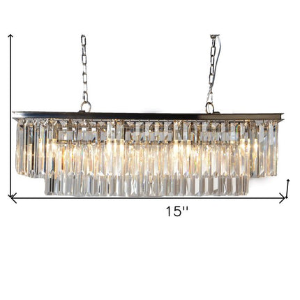 Black Unique Statement Eight Light Metal and Crystal Glass Chandelier With Clear Shades