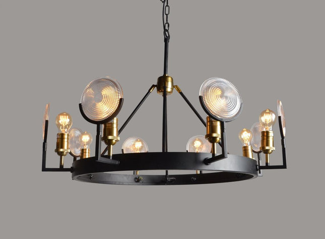 Black And Gold Unique Statement Eight Light Metal Chandelier With Clear Shades HomeRoots