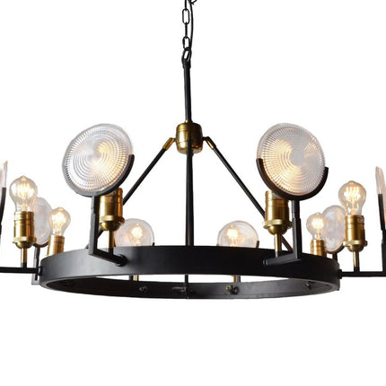 Black And Gold Unique Statement Eight Light Metal Chandelier With Clear Shades