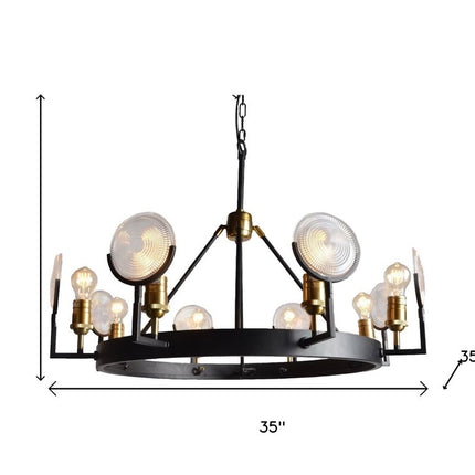 Black And Gold Unique Statement Eight Light Metal Chandelier With Clear Shades