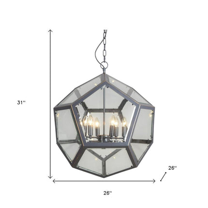 Clear Unique Statement Six Light Metal Chandelier With Clear Shades