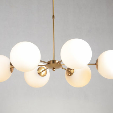 Brass Sputnik Six Light Metal Chandelier With White Shades