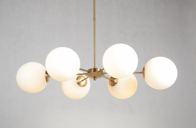 Brass Sputnik Six Light Metal Chandelier With White Shades HomeRoots
