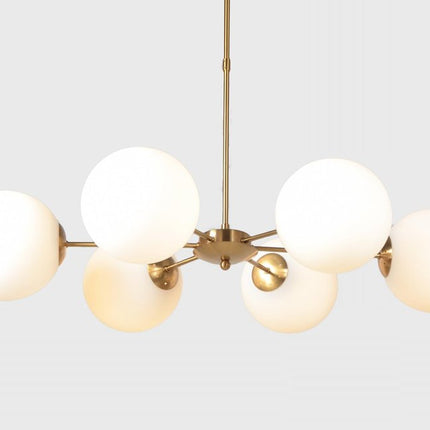 Brass Sputnik Six Light Metal Chandelier With White Shades
