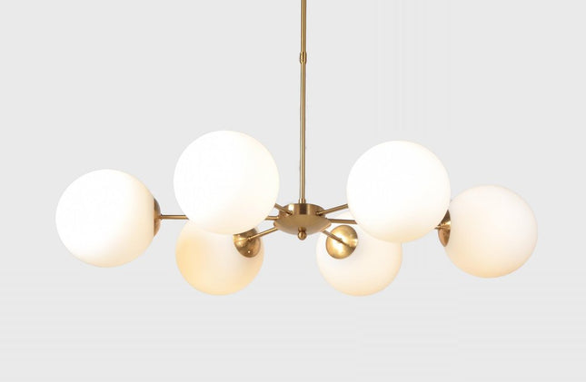 Brass Sputnik Six Light Metal Chandelier With White Shades HomeRoots