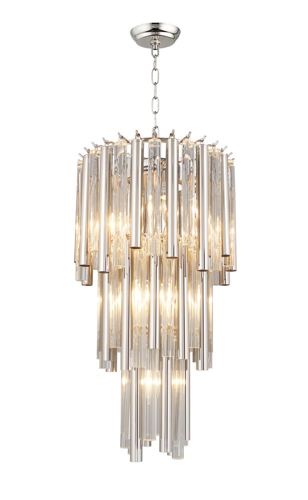 Silver Unique Statement Seven Light Metal and Crystal Glass Chandelier With Clear Shades HomeRoots
