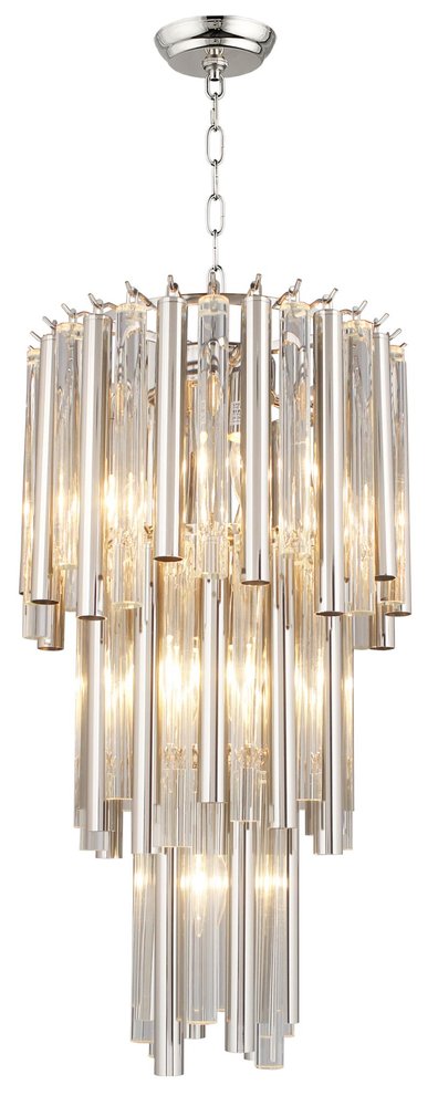 Silver Unique Statement Seven Light Metal and Crystal Glass Chandelier With Clear Shades HomeRoots