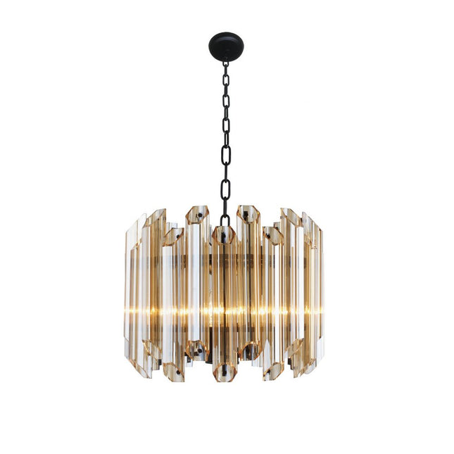 Amber Unique Statement Five Light Metal and Beveled Glass Chandelier With Amber Shades HomeRoots