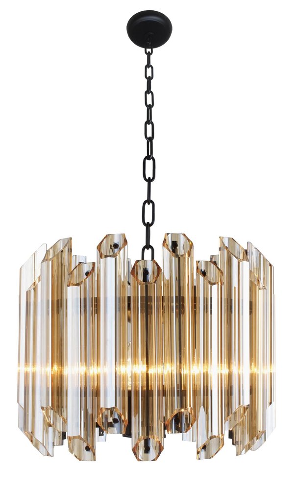 Amber Unique Statement Five Light Metal and Beveled Glass Chandelier With Amber Shades HomeRoots