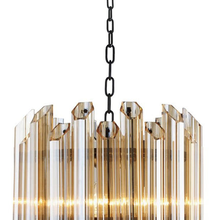 Amber Unique Statement Five Light Metal and Beveled Glass Chandelier With Amber Shades