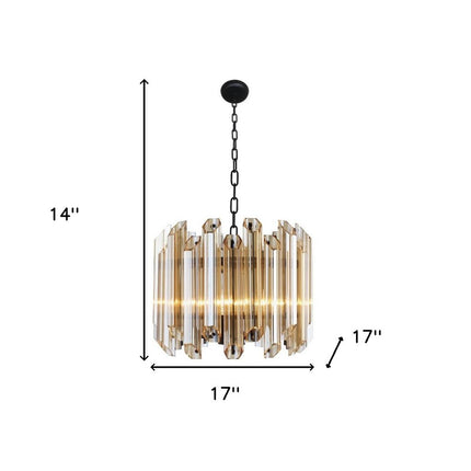 Amber Unique Statement Five Light Metal and Beveled Glass Chandelier With Amber Shades