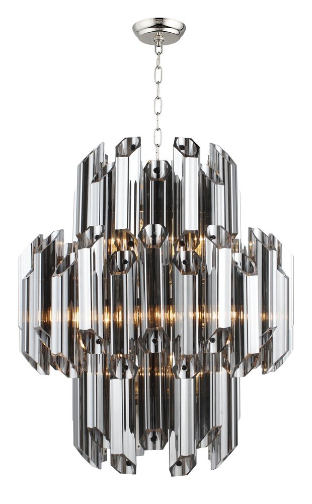 Silver Unique Statement Nine Light Metal and Beveled Glass Chandelier With Silver Shades HomeRoots