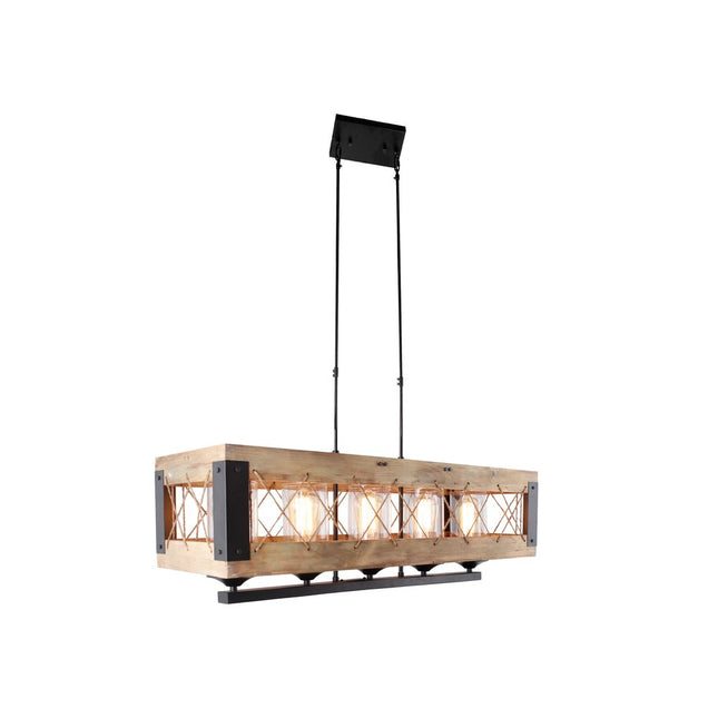 Brown And Black Kitchen Island Five Light Wood and Seeded Glass Chandelier With Brown Shades HomeRoots