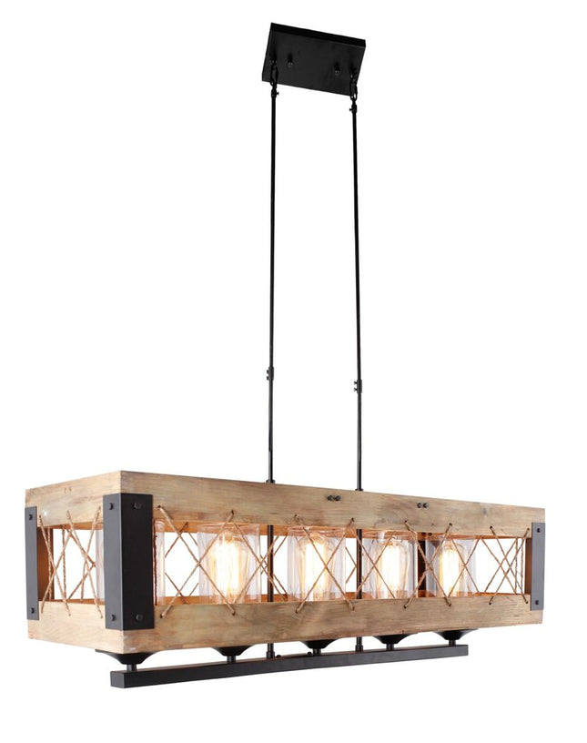 Brown And Black Kitchen Island Five Light Wood and Seeded Glass Chandelier With Brown Shades HomeRoots