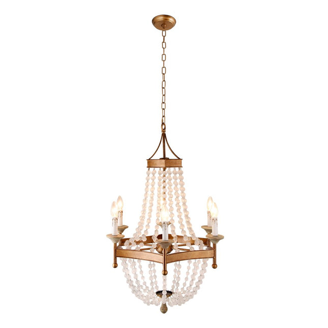 Gold And White Candle Style Six Light Metal and Frosted Glass Chandelier HomeRoots