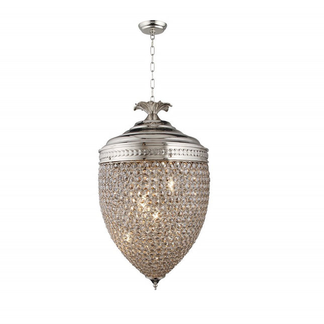 Silver Unique Statement Three Light Metal and Crystal Glass Chandelier With Clear Shades HomeRoots