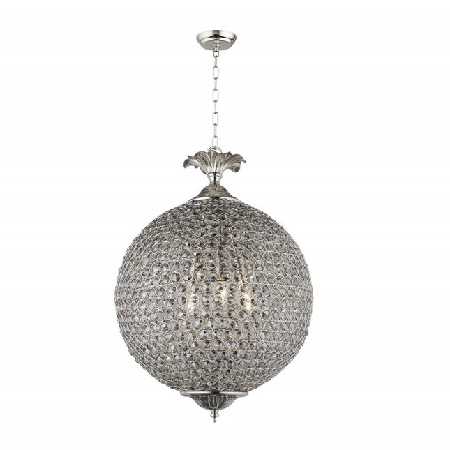 Silver Unique Statement Three Light Metal and Crystal Glass Chandelier With Clear Shades HomeRoots
