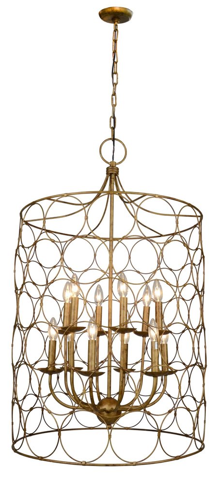 Gold Candle Style Twelve Light Metal Chandelier With Gold Shades HomeRoots