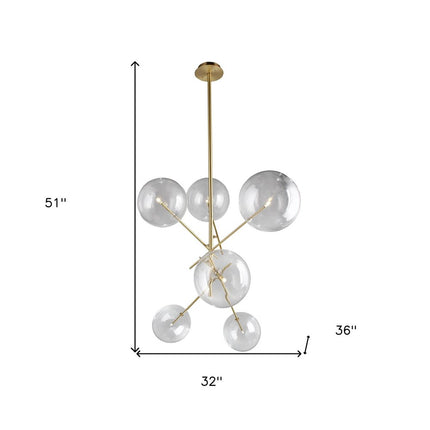 Antiqued Brass Sputnik Four Light Metal Chandelier With Clear Shades