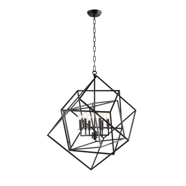 Black Unique Statement Six Light Metal Chandelier With Black Shades HomeRoots