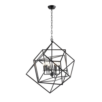 Black Unique Statement Six Light Metal Chandelier With Black Shades HomeRoots