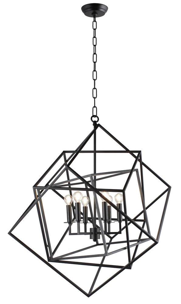 Black Unique Statement Six Light Metal Chandelier With Black Shades HomeRoots