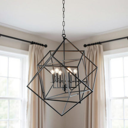 Black Unique Statement Six Light Metal Chandelier With Black Shades HomeRoots