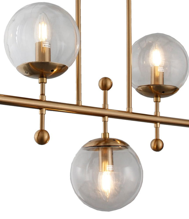 Brass Kitchen Island Five Light Metal and Transparent Glass Chandelier With Clear Shades HomeRoots