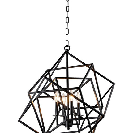 Black Unique Statement Four Light Metal Chandelier With Black Shades HomeRoots